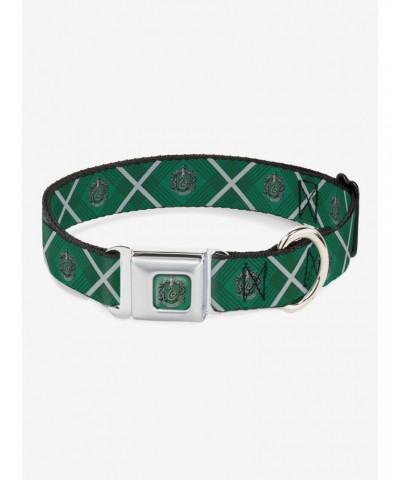 Harry Potter Slytherin Crest Plaid Seatbelt Buckle Dog Collar $9.46 Pet Collars
