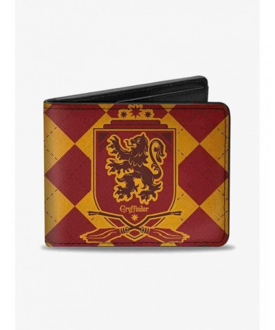 Harry Potter Gryffindor Shield Brooms Argyle Burgundy Bifold Wallet $8.78 Wallets