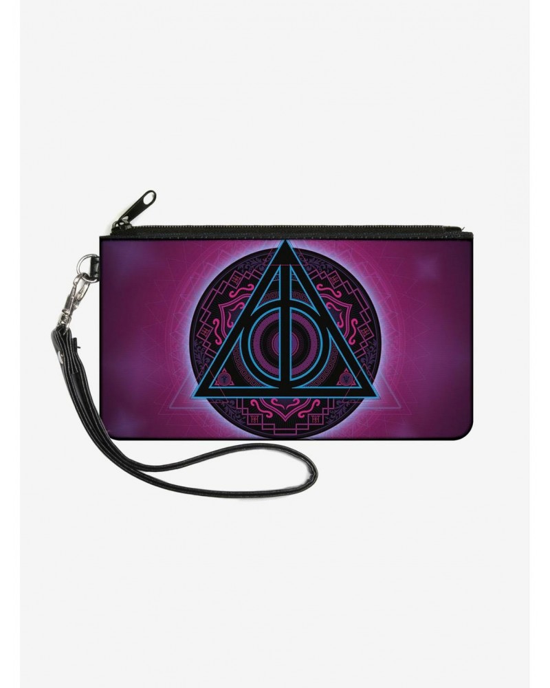 Harry Potter Deathly Hallows Symbol2 Black Neon Pink Blue Wallet Canvas Zip Clutch $5.86 Clutches