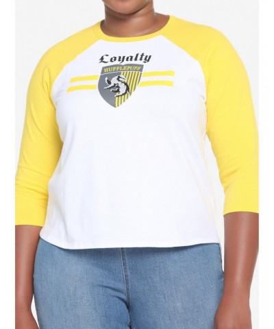 Harry Potter Hufflepuff Varsity Girls Crop Raglan T-Shirt Plus Size $4.22 T-Shirts