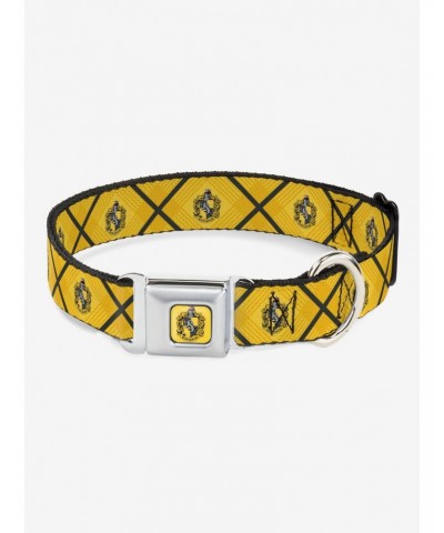 Harry Potter Hufflepuff Crest Plaid Yellows Gray Seatbelt Buckle Dog Collar $7.97 Pet Collars